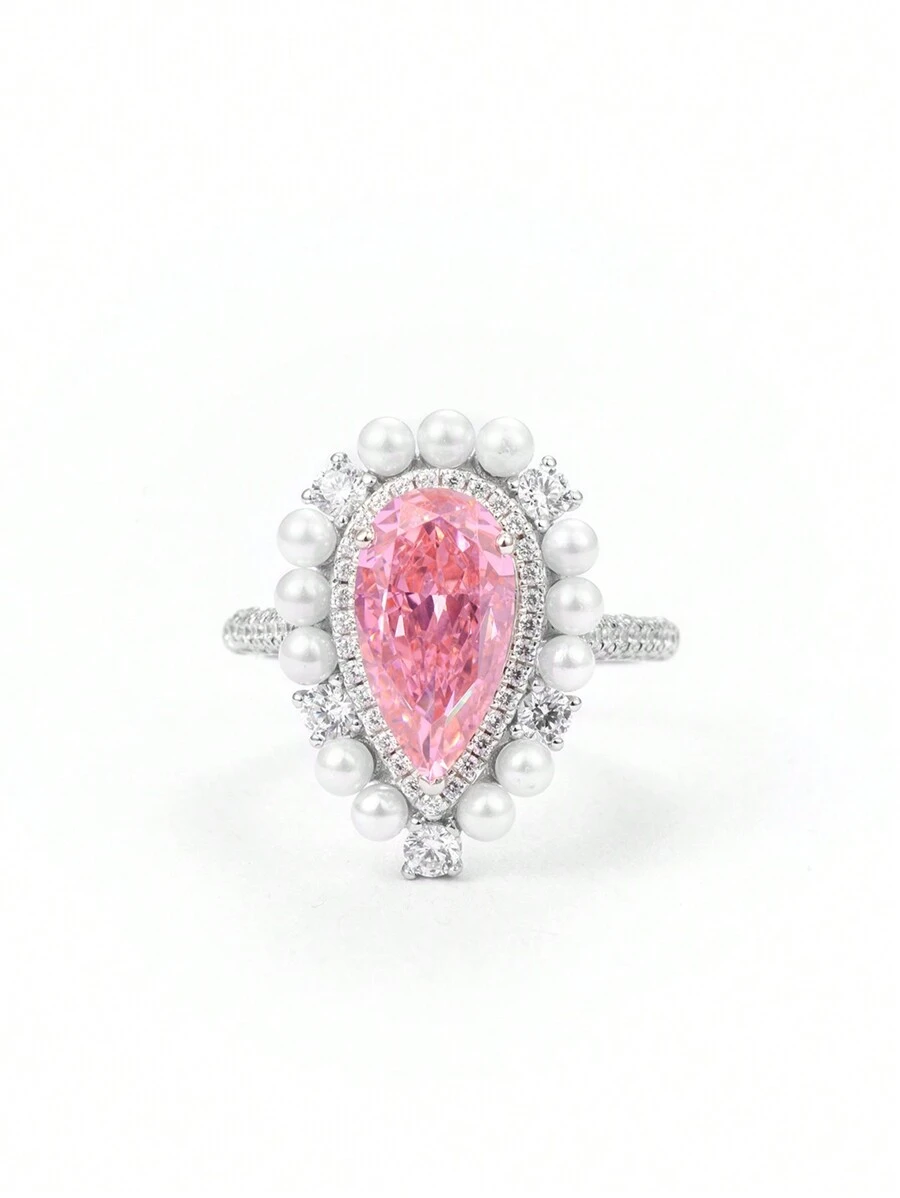 1 Miếng Cao-kết thúc Phong cách Hình quả lê Ngọc trai Giả Đồ trang sức Bạc 925 Nhẫn MẠ Với Bạch kim Màu sắc Đối với phụ nữ , Thích hợp Đối với Các bữa tiệc - Màu Hồng Tươi - Xem 1