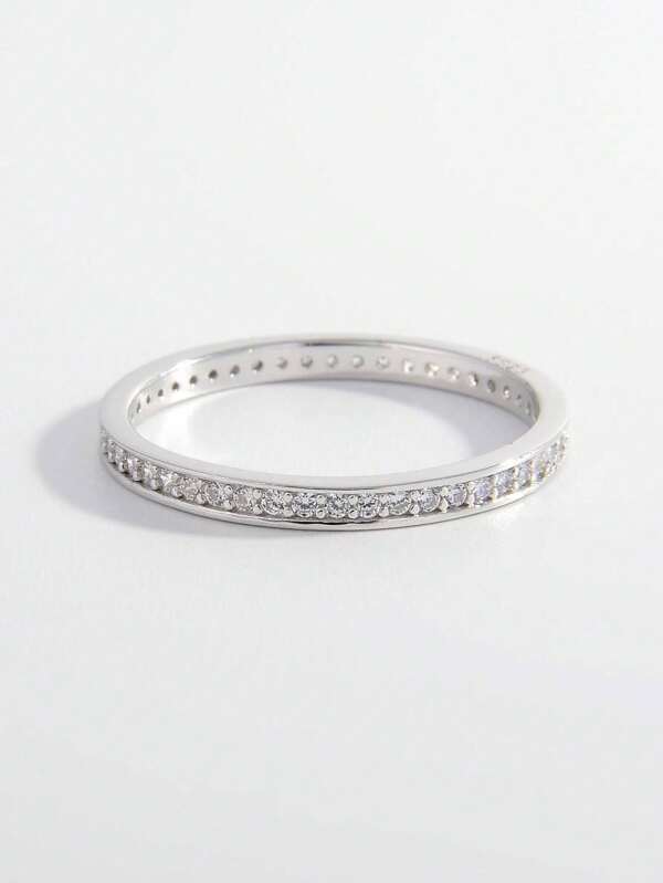 1pc Fashion Sterling Silver Cubic Zirconia Decor Ring For Women For Daily Decoration Wedding Engagement Bridal Jewelry