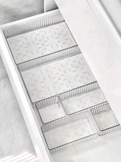 1个/4个/5个/套透明化妆品收纳盒，透明抽屉分隔收纳盒，适用于化妆品、化妆刷、香水、指甲油、护肤品及其他配件