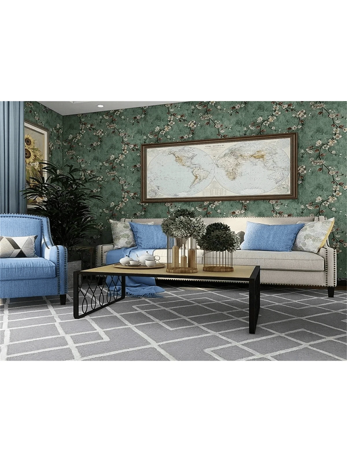 Adesivo murale Ramo di albero grande fiore rosa, uccelli floreali farfalle elfi adesivi murali, soggiorno camera da letto tv sfondo decorazione murale