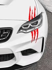 2pcs Red Car Headlight Sticker Claw Decal Universal For Car Bonnet Eyebrow Scratch