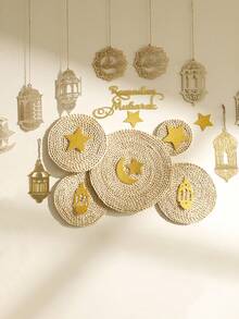 Coș de perete țesut de 5 buc, decorațiuni pentru agățat ornament, decor pentru coș de perete agățat din ratan, coșuri decorative în stil boho, decor acasă, lucrat manual, rotund, țesut, decor pentru coș de perete suspendat - Aur - Vizualizare 11