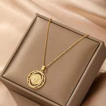 1入男士不鏽鋼長款項鍊,鍍金立體立方氧化鋯瑪利亞形吊墜,個性時尚復古潮流萬能配件,適用於休閒、街頭和音樂節 - 金黃色 - 查看 10