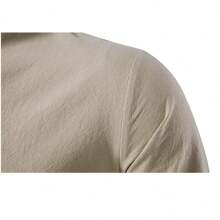 Camisa Cuello Mao Hombre Casual Manga Larga Estilo Escocesas - Caqui - Ver 6