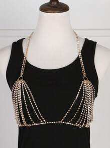 1Pc Women'S Multilayer Rhinestone Bikini Body Chain Bra Jewelry Classy - Gold - View 5