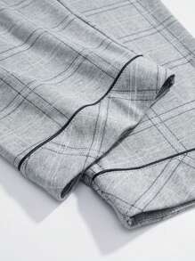 1set Men Plaid Pattern Contrast Color Trimmed Long Sleeve Top And Pants Homewear Suit For Spring/Autumn, Breathable And Sweat-Absorbing, Fall Winter Clothes