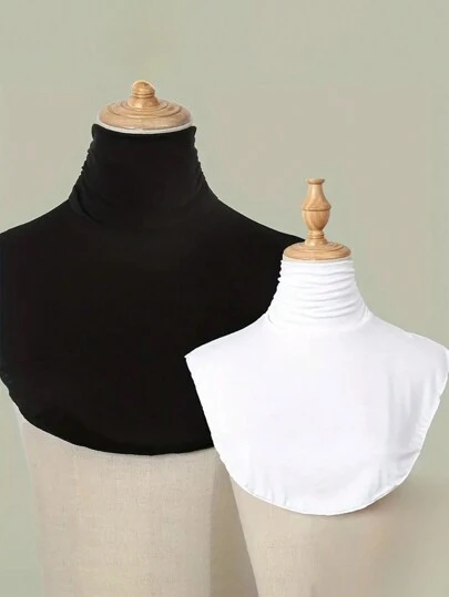 1pc Women Elegant Solid Color Pleated Detachable Collar, Comfortable Soft Modal Turtleneck Dickey, Minimalist Undershirt Top, Suitable For Daily Wear,Festival,Travel