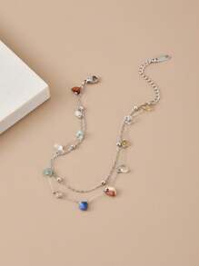 1 件女士天然鹅卵石不锈钢脚链，夏季海滩脚饰（注意：宝石大小和形状不对称，颜色可能因手工制作而有所不同，宝石数量和长度可能有所不同） - 銀色 - 查看 3