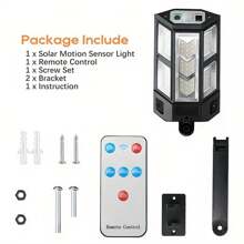 1個太陽能led感應壁燈,6500k超亮庭院燈,附帶遙控和運動感應器,ip65防水,3種照明模式,適用於花園、小徑、停車場等戶外地方