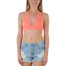 ToBeInStyle Women's Lined Lace Halter Stretch Bralette - 桃 - 查看 5