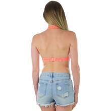 ToBeInStyle Women's Lined Lace Halter Stretch Bralette - 桃 - 查看 2