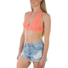 ToBeInStyle Women's Lined Lace Halter Stretch Bralette - 桃 - 查看 3