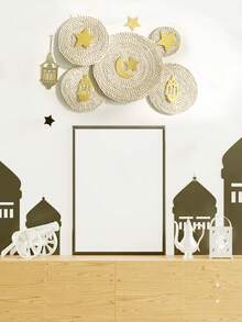 Coș de perete țesut de 5 buc, decorațiuni pentru agățat ornament, decor pentru coș de perete agățat din ratan, coșuri decorative în stil boho, decor acasă, lucrat manual, rotund, țesut, decor pentru coș de perete suspendat - Aur - Vizualizare 3