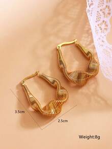 1 bộ 2 chiếc/Hoa tai thép không gỉ thiết kế hình elip bất đối xứng thời trang cá nhân hóa mạ vàng 18k, thích hợp cho các quý cô đeo khi dự tiệc hoặc đi làm - Vàng - Xem 8