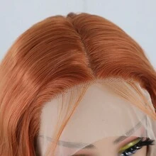 薑色蕾絲前髮套毫不粘懸,身體波薑橙色合成長波浪髮,適用於女性中分前拔髮13x4x1蕾絲假髮柔軟光滑耐高溫合成纖維頭髮日常使用 - 薑色 - 查看 5