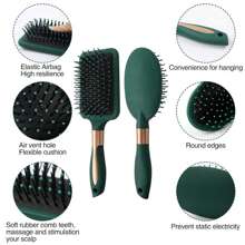 4 Pcs Hair Brush Set,Anti Static Massage Oval Comb,Detangling Brush Round Hair Brush Vent Hair Brush,Flexible Soft Pin Bristles For Long Thick Curly Wavy Dry Damaged Hair,Pack Of 4 Anti-Static Hair Tools For Women, Men & Kids: Oval Comb, Round Vent Brush, Detangling Paddle Brush For Wet/Dry Hair Massage & Shine - Green - View 2