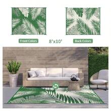 GENIMO Outdoor Rug Waterproof For Patios Clearance, Reversible Outdoor Plastic Straw Camping Rug Carpet, Large Area Rugs Mats For RV, Camper, Deck, Balcony, Porch, Beach, Picnic, Grey&White - 深綠色&白色 - 查看 6