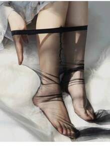 1 cặp quần tất siêu mỏng 0d có đáy quần một đường, thích hợp cho trang phục hàng ngày hoặc hẹn hò - màu đen - Xem 4