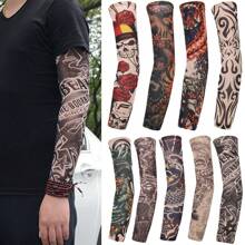 1Pc New Flower Arm Tattoo Sleeves Seamless Outdoor Riding Sunscreen Arm Sleeves Sun Uv Protection Arm Warmers For Men Women Sleeves Cover Arms