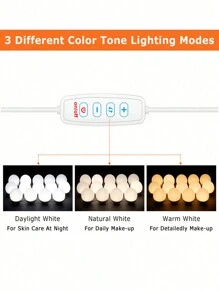 1 盒 Usb 化妝鏡前燈,帶 3 種色溫模式,可調節,防水,智能,無需鑽孔即可粘貼在梳妝台上 - 白色 - 查看 9