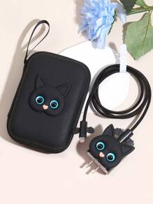 6入組EVA電線收納袋+ 1.5m貓頭收線器+ TPU充電頭保護套+ 20W快速充電數據線，適用於12/13/14系列 - 黑色 - 查看 2