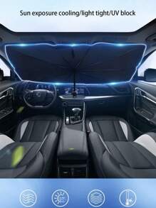 Visera para parabrisas de coche, visera con revestimiento de vinilo para coches y todoterrenos con aislamiento de película de plata y protección UV, parasol de verano para coche, nanorrevestimiento de 4 capas, 10 nervaduras de fibra de vidrio, protección UV y térmica, visera plegable para luna delantera, protege el coche del sol y de las altas temperaturas, se mantiene fresco y protege el interior, accesorio para coche, accesorio de verano, fácil de manejar, sencillo y bonito (negro) - Negro - Ver 4