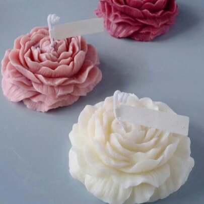 均码牡丹花香薰蜡烛硅胶模具，3D 蜡烛和石膏香薰装饰模具，莲花装饰硅胶模具