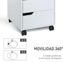 HOMCOM Armario Archivador Móvil para Oficina Cajonera Madera 3 Cajones Con Ruedas(2 con Frenos) 40x50x57.5cm MDF - Blanco - Ver 5