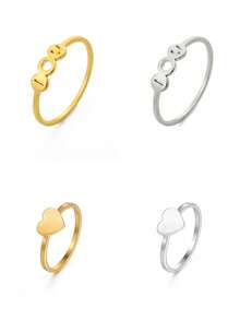 1件不锈钢简约空心实心心形戒指女士,时尚万能的珠宝配件,生日或节日礼物 - 愛心 - 查看 10