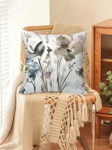 4pcs Ink-And-Wash Painting Style Floral Print Pillowcase (No Insert), Spring/Summer Country-Style Square Pillow Cover For Living Room/Sofa/Bedroom/Home Decorative Lumbar Cushion Cover, All-Seasons Universal Pillow Case
