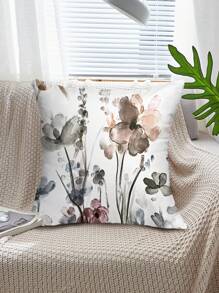 4pcs Ink-And-Wash Painting Style Floral Print Pillowcase (No Insert), Spring/Summer Country-Style Square Pillow Cover For Living Room/Sofa/Bedroom/Home Decorative Lumbar Cushion Cover, All-Seasons Universal Pillow Case