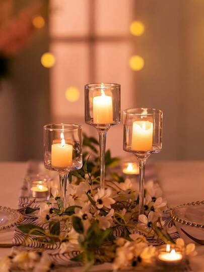 3 قطع/مجموعة حاملات شموع زجاجية ذات أرجل عالية، ديكور طاولة إرومانسي على الطراز الإسكندنافي، ديكور غرفة، هدايا