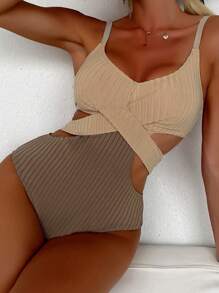 夏季时尚连体海滩泳衣 - 棕色 - 查看 1