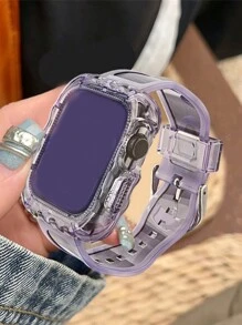 1入女性閃光透明矽膠手錶表帶和外殼，兼容蘋果手錶帶40mm、38mm、41mm、42mm、44mm、45mm，時尚運動手錶替代帶，適用於SE 8 7 6 5 4 3 2 1系列