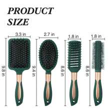 4 Pcs Hair Brush Set,Anti Static Massage Oval Comb,Detangling Brush Round Hair Brush Vent Hair Brush,Flexible Soft Pin Bristles For Long Thick Curly Wavy Dry Damaged Hair,Pack Of 4 Anti-Static Hair Tools For Women, Men & Kids: Oval Comb, Round Vent Brush, Detangling Paddle Brush For Wet/Dry Hair Massage & Shine - Green - View 4