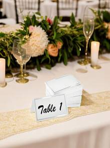 婚宴餐桌用的婚禮名字卡,金銀箔印刷桌卡,適用於宴會、活動和預留座位,金箔圓點商務卡 - 銀色邊框 - 查看 3