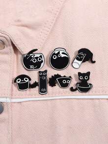 1 件有趣可愛黑貓造型卡通動物胸針,幽默珠寶配件適合男女日常佩戴 - 黑與白 - 查看 2