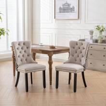 2/4/6 Piece Set Velvet Upholstered Dining Chairs, Wingback  Side Chairs Button Tufted With Solid Wood Legs For Kitchen,Dining Room. - Beige-Floral - View 4