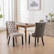 2/4/6 Piece Set Velvet Upholstered Dining Chairs, Wingback  Side Chairs Button Tufted With Solid Wood Legs For Kitchen,Dining Room. - Beige-Floral - View 2