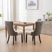 2/4/6 Piece Set Velvet Upholstered Dining Chairs, Wingback  Side Chairs Button Tufted With Solid Wood Legs For Kitchen,Dining Room. - Beige-Floral - View 3