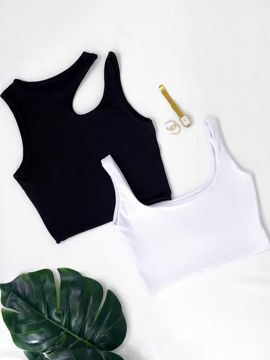 Women Tank Tops & Camis - 黑與白 - 查看 1