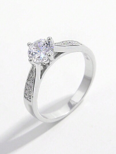 Vaerine 1件優雅浪漫時尚的925純銀人工圓形主石戒指，適用於約會/派對/婚禮/訂婚，完美的裝飾或禮物，展現優雅的新娘珠寶