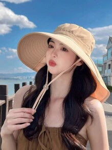 JOYLORD 女士夏季戶外太陽帽,帶馬尾孔,可防紫外線,韓國時尚寬邊披肩桶帽 - 彩色 - 查看 13