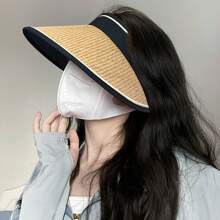 Double-Layer Woven Sun Hat, Foldable, Wide-Brimmed, Sunscreen, Fashionable And Personalized, Suitable For Beach, Summer