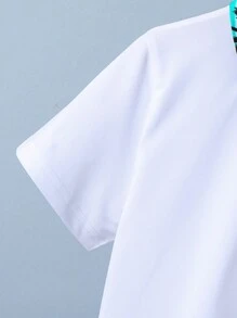 1 套青少年男孩休闲 Polo 领棕榈树印花 T 恤和全幅海滩日落棕榈树印花短裤，春夏 - 彩色 - 查看 3