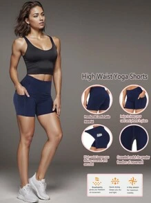 GEMCHO High Waist Yoga Shorts For Women's Tummy Control Fitness Athletic Workout Running Shorts With Deep Pockets Shapewear Shorts Spandex Shorts Stretchy Shorts