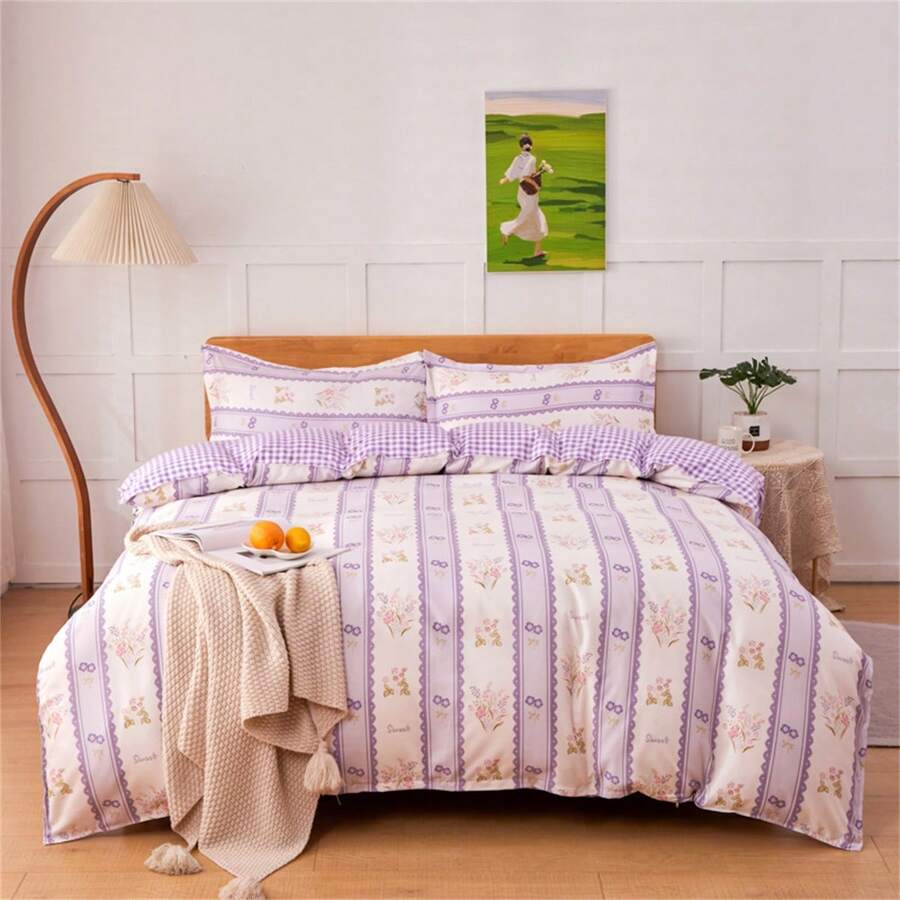 4pcs Mới Sành điệu Kết cấu Đã chải Hoa In Bộ chăn ga gối ; Làn da thân thiện Tất cả các mùa Bộ chăn ga gối ( Không có Đổ đầy ) - Khu vườn tràn ngập hoa - Xem 1