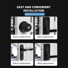 Manija de puerta con cerradura electrónica automática inteligente con huella dactilar y llave digital - Negro - Ver 8