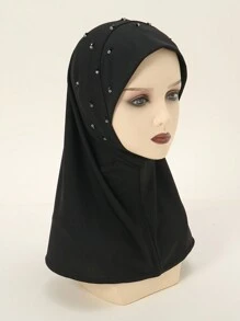 1入組女士雙色鑲鑽方便頭帶黑瑪瑙,頭巾,純色舒適內帽,簡單百搭,適合日常穿著優雅 - 釘鑽套頭帽 - 查看 2