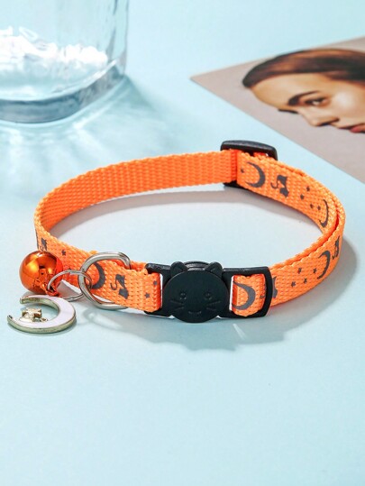 1 Stück Reflektierendes Orangenes Mondkatzenhalsband & Mondanhänger Hundehalsband
